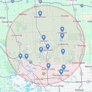 Sidebar Google Map with Radius and Pins